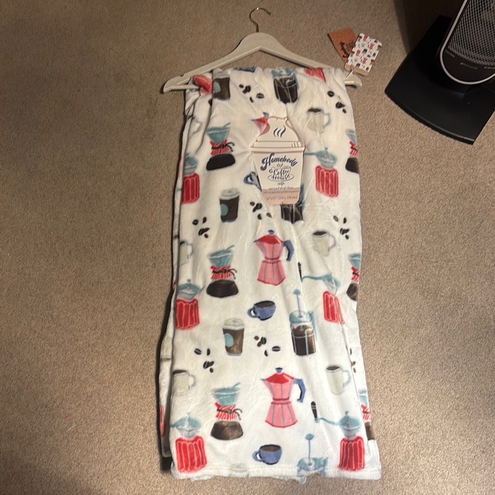 Anthropologie Coffee-Themed Blanket in White and Red